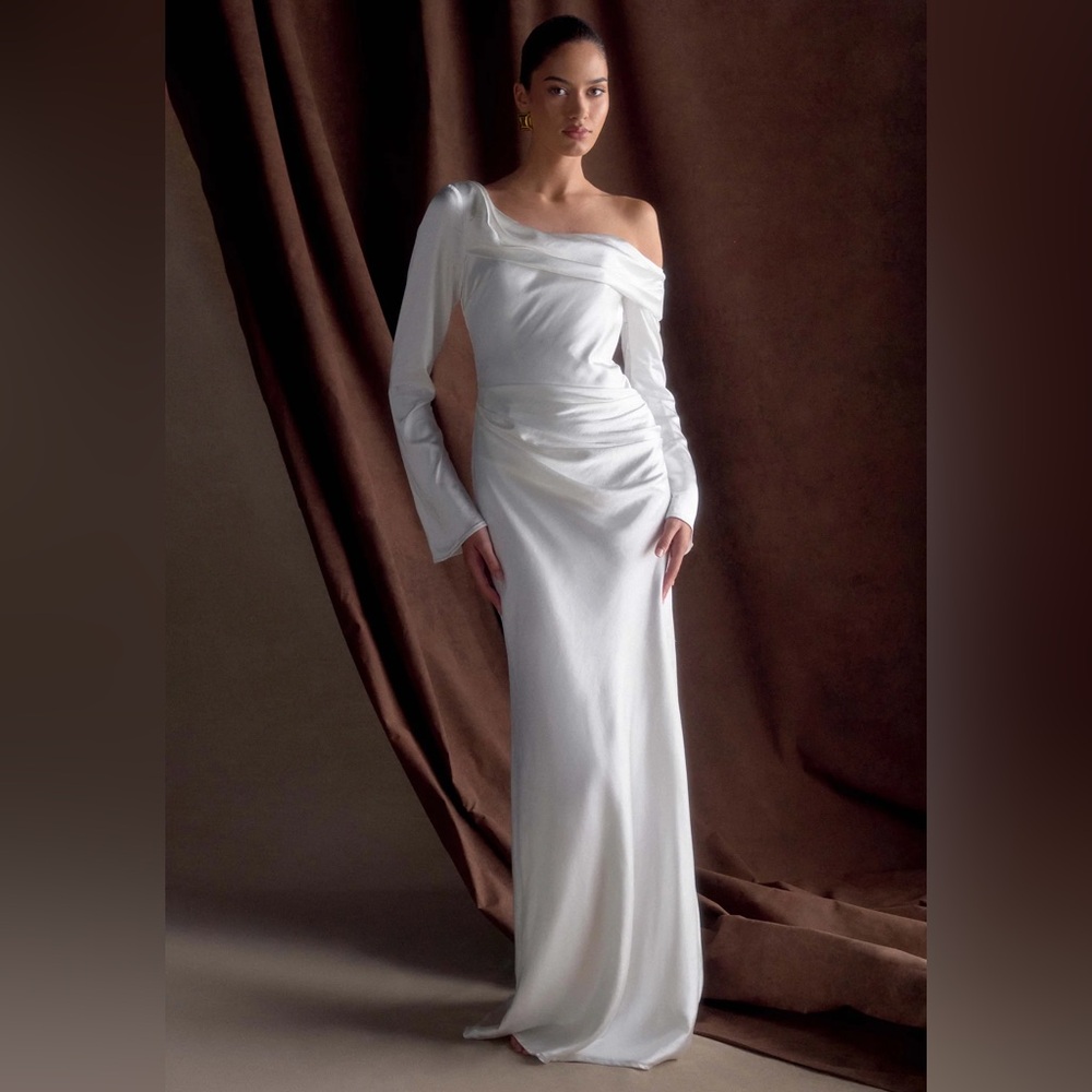 Meshki Iris White Off Shoulder Maxi Dress Small Bridal Formal Gown